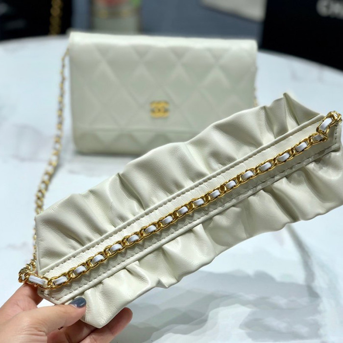 Chanel Womens Bags Crossbody Bag Wallet on Chain Lambskin & Gold-Tone Metal White