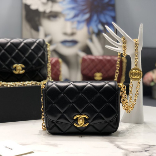 Chanel Womens Bags Crossbody Bag Small Flap Bag Lambskin & Gold-Tone Metal Black