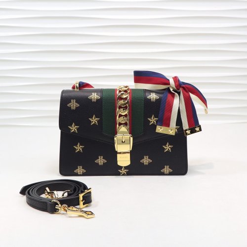 Gucci Womens Bag Sylvie Bee Star Small Leather Bag ‎