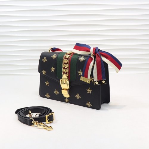 Gucci Womens Bag Sylvie Bee Star Small Leather Bag ‎