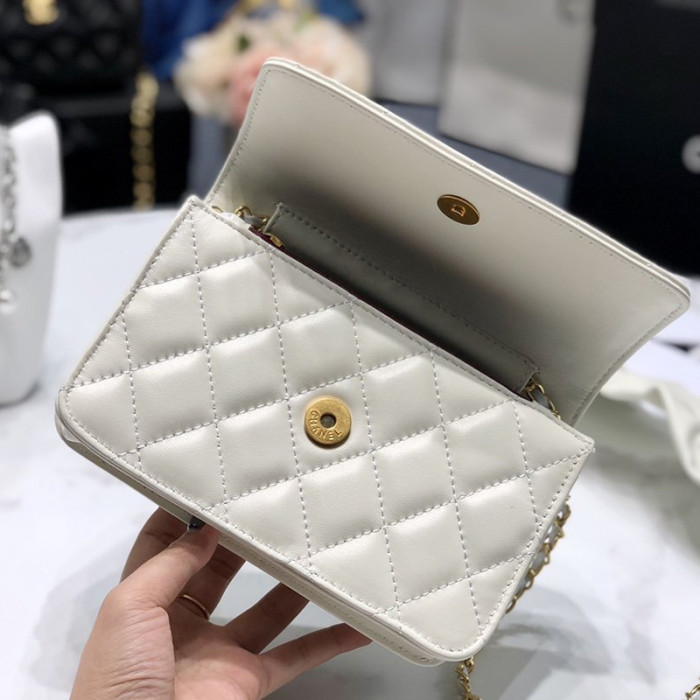 Chanel Womens Bags Crossbody Bag Wallet on Chain Lambskin & Gold-Tone Metal White