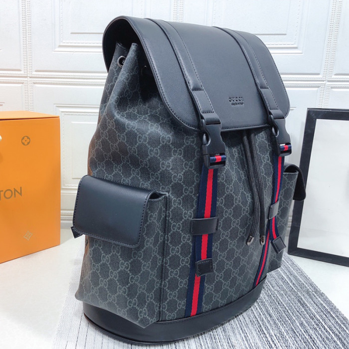 Gucci Mens Fashion Backpacks Luxury Brand Gucci GG Supreme Black backpack Bags for Men 495563 K9R8X 1071