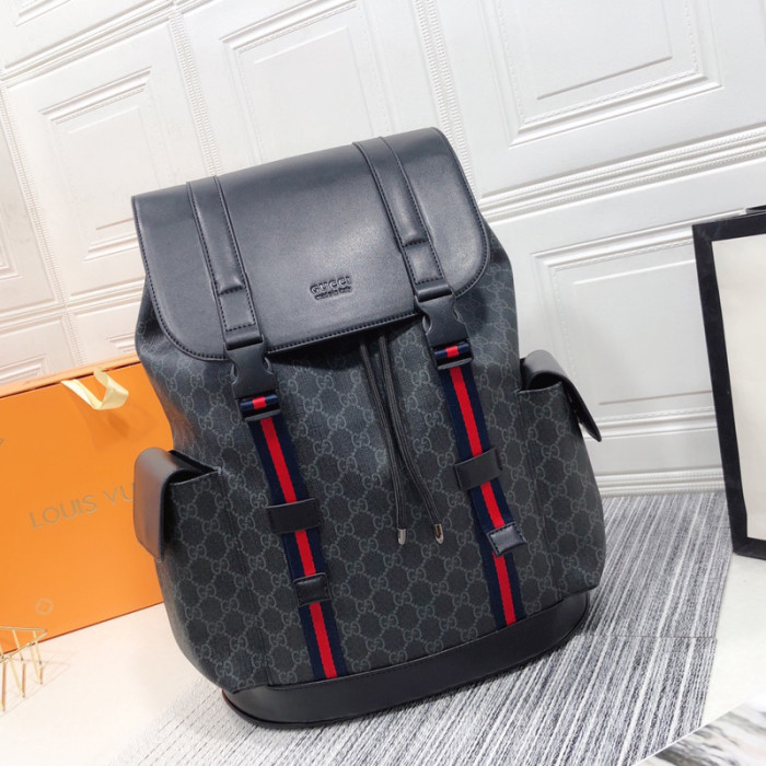 Gucci Mens Fashion Backpacks Luxury Brand Gucci GG Supreme Black backpack Bags for Men 495563 K9R8X 1071