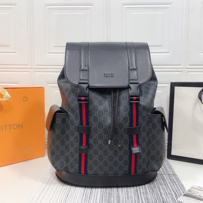 Gucci Mens Fashion Backpacks Luxury Brand Gucci GG Supreme Black backpack Bags for Men 495563 K9R8X 1071