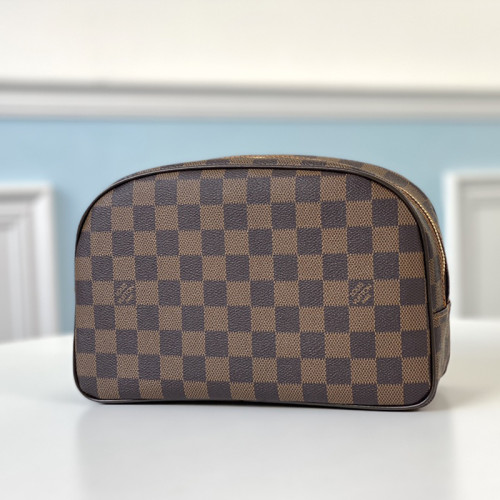 Louis Vuitton Womens Bags Clutch Leather Luxury Brand TOILETRY BAG 25 Damier Ebene Canvas with Original Box N47624