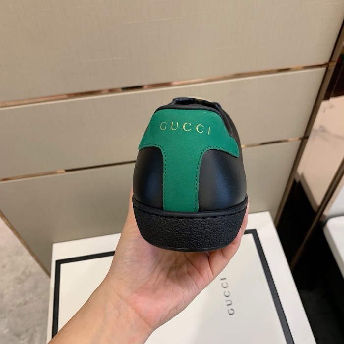 Gucci Mens Shoes Sneakers Luxury Brand Men's Ace sneaker with elastic Web in Black Leather 643488 1XGF0 1076