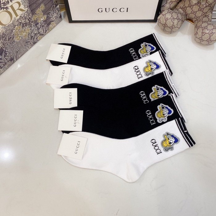 Gucci Socks 5 Pairs with Original Box Luxury Brand Breathable Gucci Sock