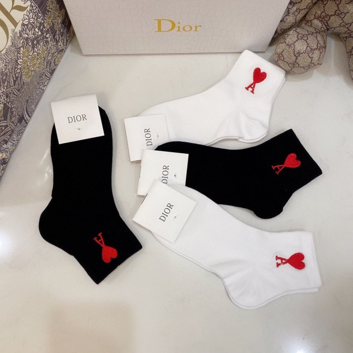 Dior Socks 4 Pairs with Original Box Luxury Brand Breathable Dior Sock