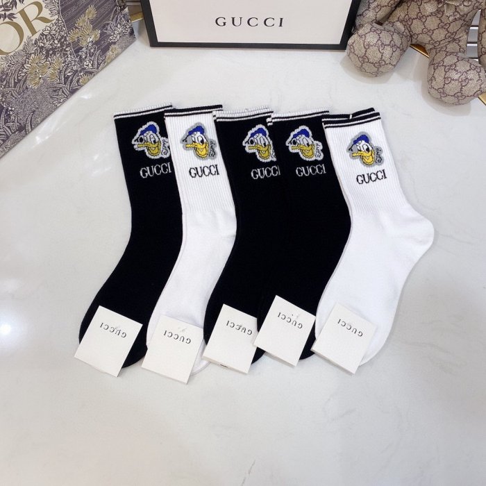 Gucci Socks 5 Pairs with Original Box Luxury Brand Breathable Gucci Sock