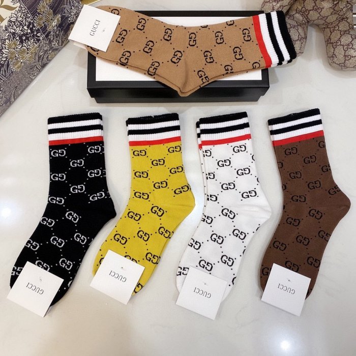 Gucci Socks 5 Pairs with Original Box Luxury Brand Breathable Gucci Sock