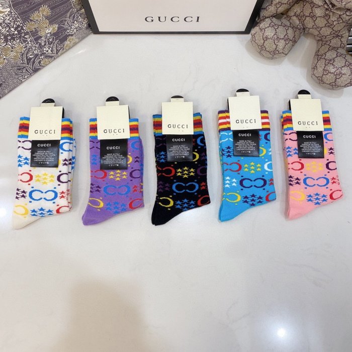 Gucci Socks 5 Pairs with Original Box Luxury Brand Breathable Gucci Sock