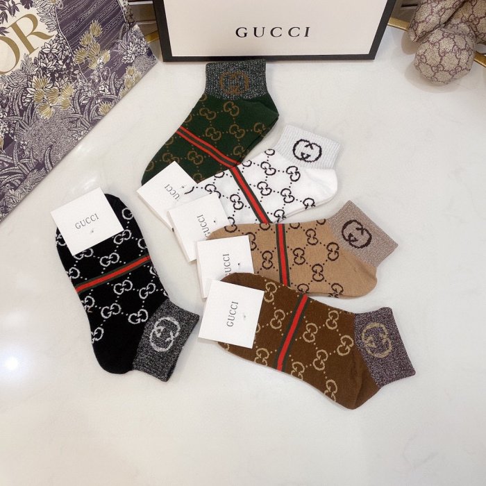 Gucci Socks 5 Pairs with Original Box Luxury Brand Breathable Gucci Sock