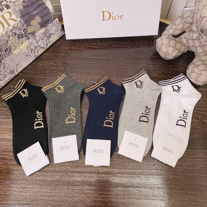 Dior Socks 5 Pairs with Original Box Luxury Brand Breathable Dior Sock