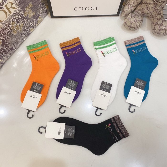 Gucci Socks 5 Pairs with Original Box Luxury Brand Breathable Gucci Sock