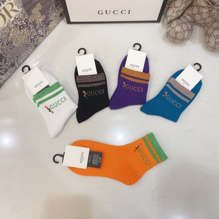 Gucci Socks 5 Pairs with Original Box Luxury Brand Breathable Gucci Sock