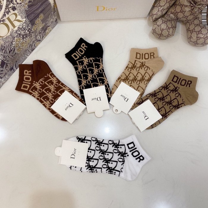 Dior Socks 5 Pairs with Original Box Luxury Brand Breathable Dior Sock