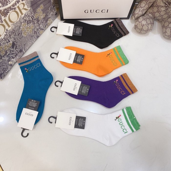 Gucci Socks 5 Pairs with Original Box Luxury Brand Breathable Gucci Sock