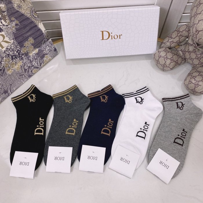 Dior Socks 5 Pairs with Original Box Luxury Brand Breathable Dior Sock