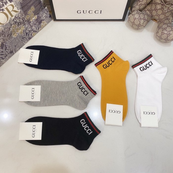 Gucci Socks 5 Pairs with Original Box Luxury Brand Breathable Gucci Sock