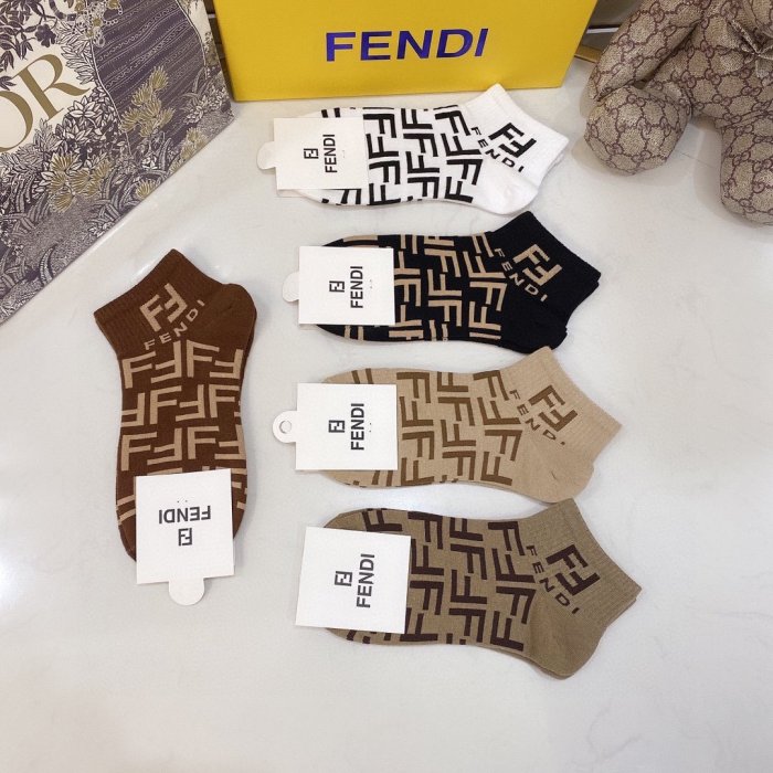 Fendi Socks 5 Pairs with Original Box Luxury Brand Breathable Fendi Sock