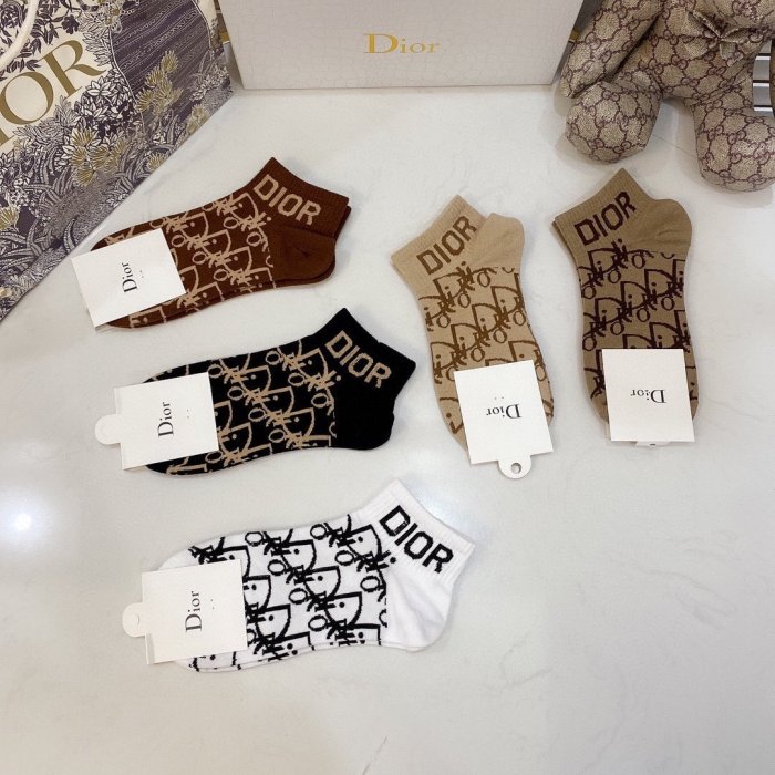Dior Socks 5 Pairs with Original Box Luxury Brand Breathable Dior Sock