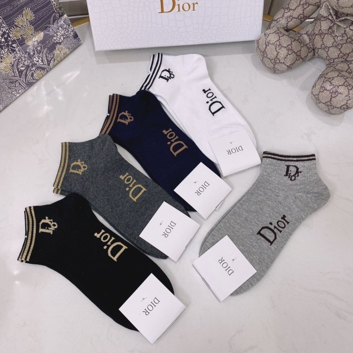 Dior Socks 5 Pairs with Original Box Luxury Brand Breathable Dior Sock