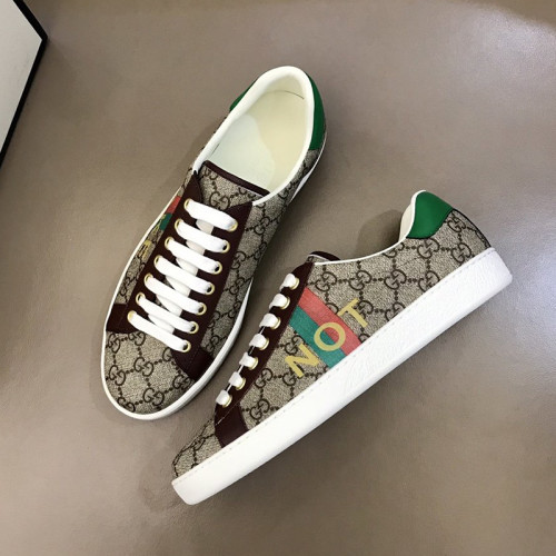 Gucci Mens Shoes Sneakers Luxury Brand Men's 'Fake/Not' print Ace sneaker in Beige and ebony GG Supreme canvas with Original Box