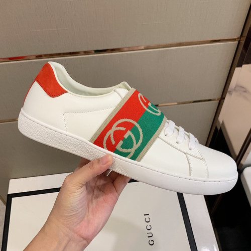 Gucci Mens Shoes Sneakers Luxury Brand Men's Ace sneaker with elastic Web in White Leather 643488 1XGF0 9066