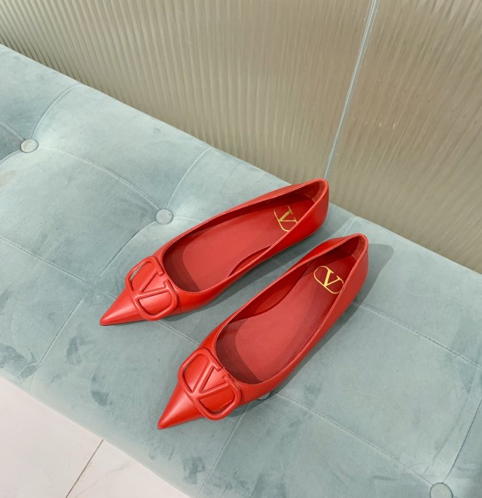 Valentino Women Shoes Mule Flip Flop Sandals VLOGO SIGNATURE CALFSKIN PUMP FLAT with Original Box Luxury Brand