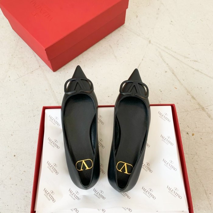 Valentino Women Shoes Mule Flip Flop Sandals VLOGO SIGNATURE CALFSKIN PUMP FLAT with Original Box Luxury Brand