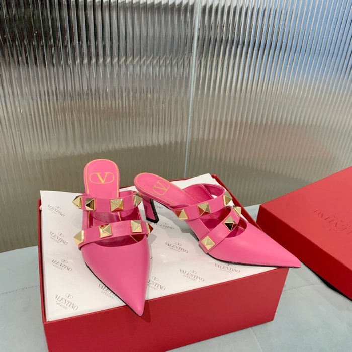 Valentino Women Shoes Mule Flip Flop Sandals ROMAN STUD MULE IN CALFSKIN 65 MM with Original Box
