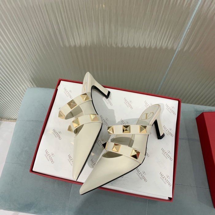 Valentino Women Shoes Mule Flip Flop Sandals ROMAN STUD MULE IN CALFSKIN 65 MM with Original Box