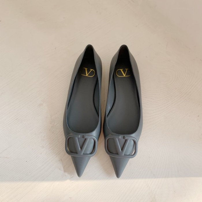 Valentino Women Shoes Mule Flip Flop Sandals VLOGO SIGNATURE CALFSKIN PUMP FLAT with Original Box Luxury Brand
