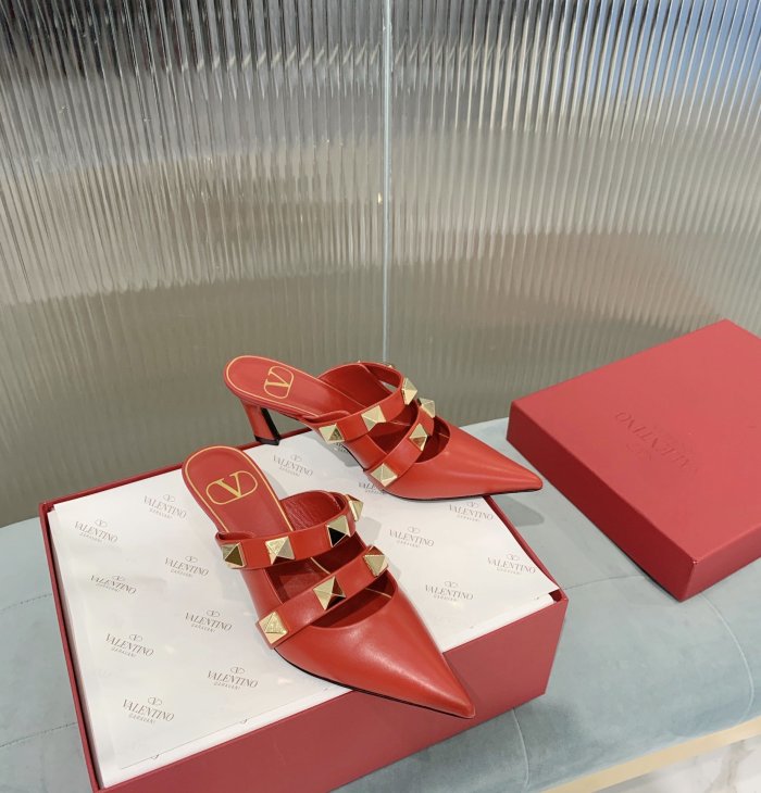 Valentino Women Shoes Mule Flip Flop Sandals ROMAN STUD MULE IN CALFSKIN 65 MM with Original Box