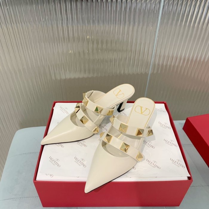 Valentino Women Shoes Mule Flip Flop Sandals ROMAN STUD MULE IN CALFSKIN 65 MM with Original Box