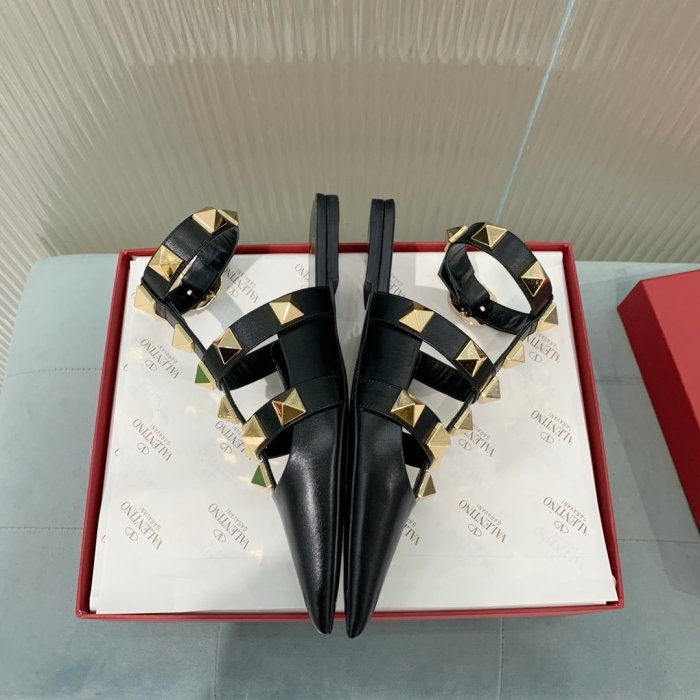 Valentino Women Shoes Mule Flip Flop Sandals ROMAN STUD CALFSKIN BALLET VW0S0BY5ZWM0NO with Original Box
