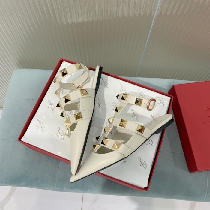 Valentino Women Shoes Mule Flip Flop Sandals ROMAN STUD CALFSKIN BALLET with Original Box Luxury Brand