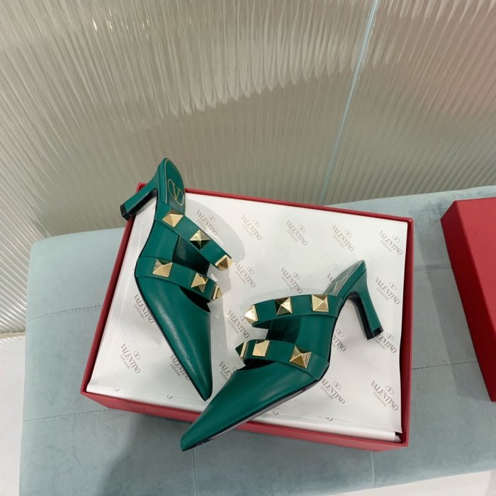 Valentino Women Shoes Mule Flip Flop Sandals ROMAN STUD MULE IN CALFSKIN 65 MM with Original Box