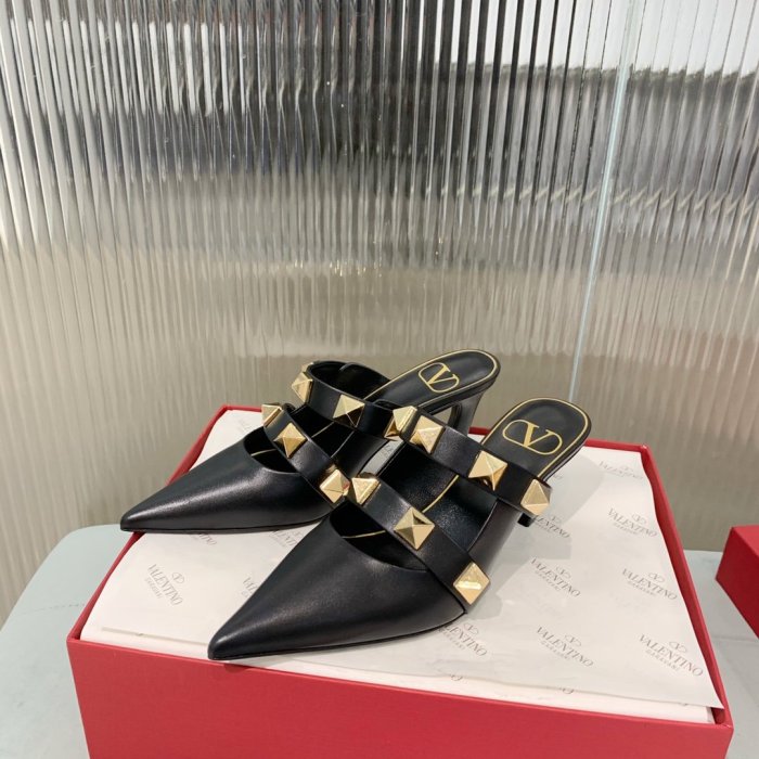 Valentino Women Shoes Mule Flip Flop Sandals ROMAN STUD MULE IN CALFSKIN 65 MM with Original Box