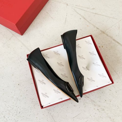 Valentino Women Shoes Mule Flip Flop Sandals VLOGO SIGNATURE CALFSKIN PUMP FLAT with Original Box Luxury Brand