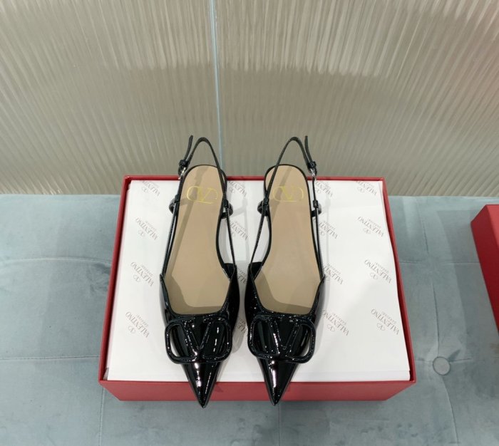 Valentino Women Shoes Mule Flip Flop Sandals VLOGO SIGNATURE CALFSKIN SLINGBACK PUMP Flat with Original Box Luxury Brand