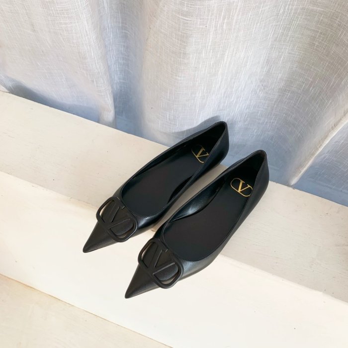 Valentino Women Shoes Mule Flip Flop Sandals VLOGO SIGNATURE CALFSKIN PUMP FLAT with Original Box Luxury Brand