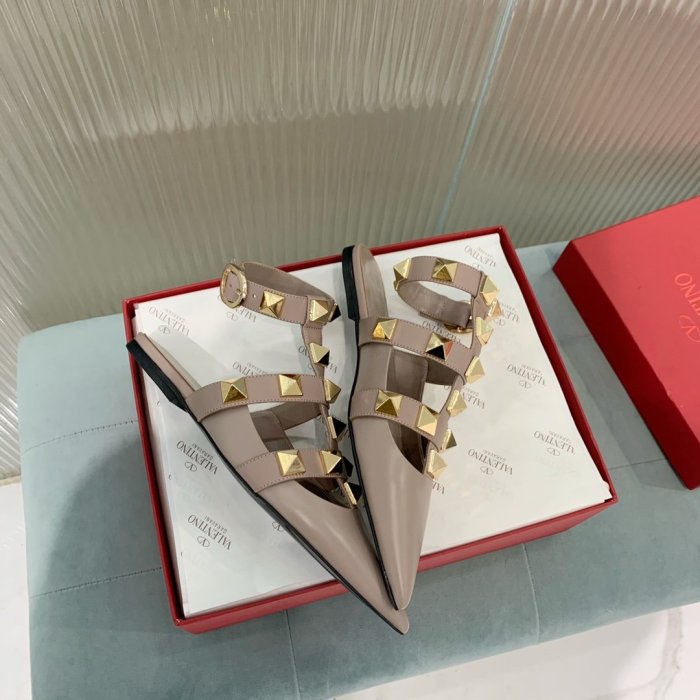 Valentino Women Shoes Mule Flip Flop Sandals ROMAN STUD CALFSKIN BALLET with Original Box Luxury Brand