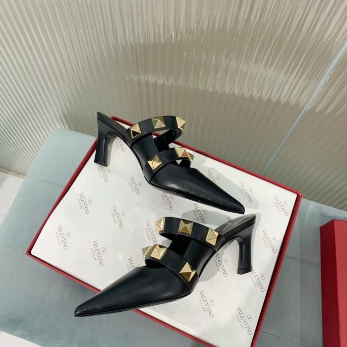 Valentino Women Shoes Mule Flip Flop Sandals ROMAN STUD MULE IN CALFSKIN 65 MM with Original Box