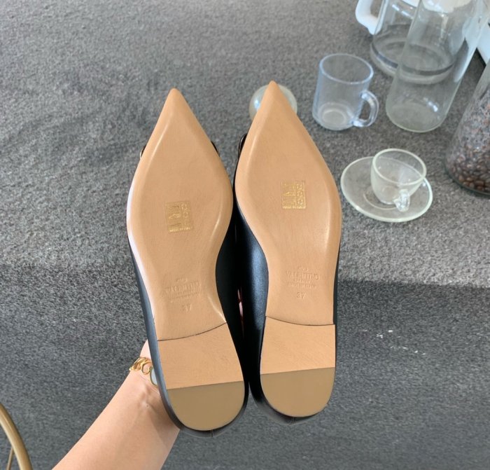 Valentino Women Shoes Mule Flip Flop Sandals VLOGO SIGNATURE CALFSKIN PUMP FLAT with Original Box Luxury Brand