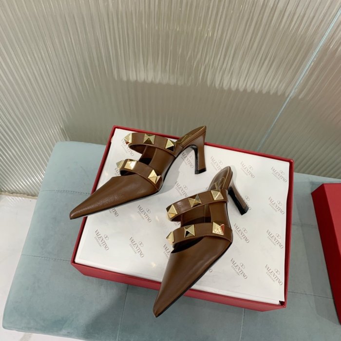 Valentino Women Shoes Mule Flip Flop Sandals ROMAN STUD MULE IN CALFSKIN 65 MM with Original Box