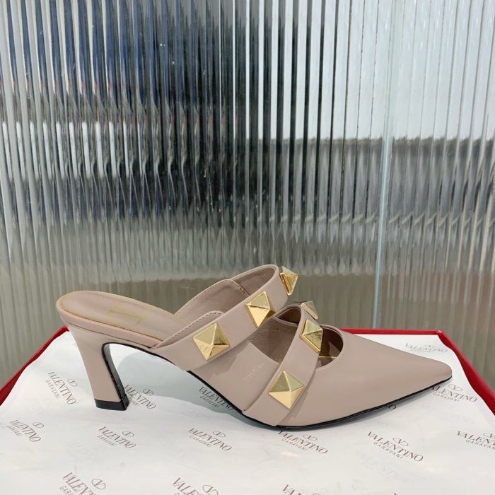 Valentino Women Shoes Mule Flip Flop Sandals ROMAN STUD MULE IN CALFSKIN 65 MM with Original Box