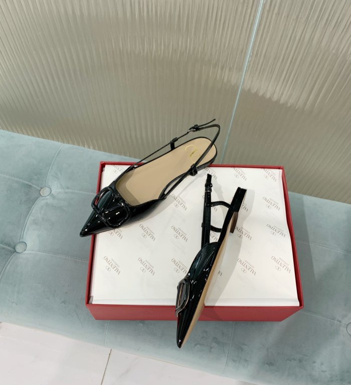 Valentino Women Shoes Mule Flip Flop Sandals VLOGO SIGNATURE CALFSKIN SLINGBACK PUMP Flat with Original Box Luxury Brand