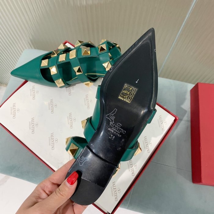 Valentino Women Shoes Mule Flip Flop Sandals ROMAN STUD CALFSKIN BALLET with Original Box Luxury Brand