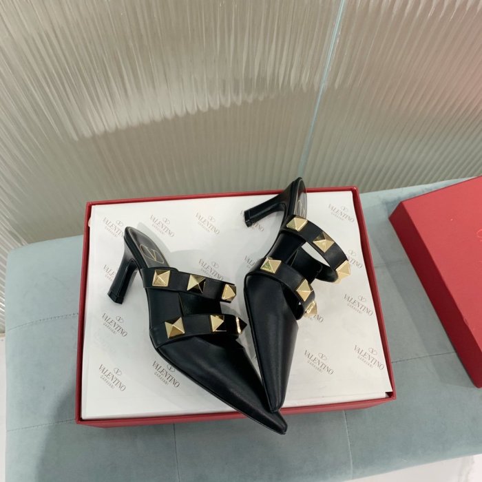 Valentino Women Shoes Mule Flip Flop Sandals ROMAN STUD MULE IN CALFSKIN 65 MM with Original Box